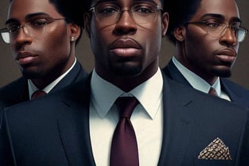 Three Afro americans, businessmen in suit, big , full-body, beautiful-face, enormous , realistic artwork uhd 4k